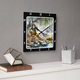 Native Calm: Forest Floor Tiger's Presence Square Wall Clock