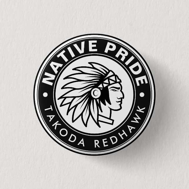 Native Chief Logo Native Pride Personalized Name 3 Cm Round Badge (Front)