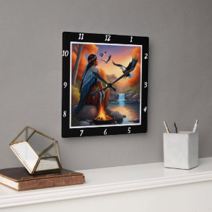 Native Currents: Eagle's Dive River's Gleam Square Wall Clock