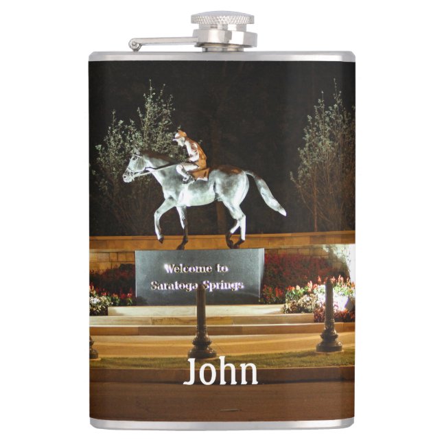 Native Dancer Horse Statue Saratoga Vinyl Flask (Front)