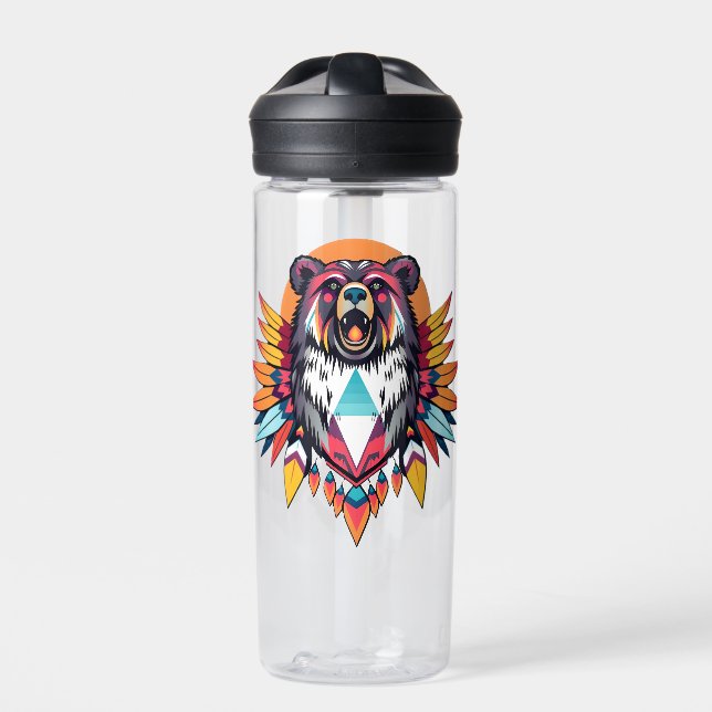 Native Decorated Bear  Water Bottle (Front)