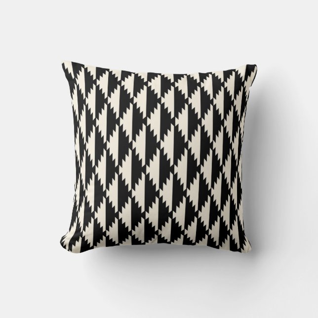 Native Diamond Tribal Pattern Black and Cream Cushion (Front)
