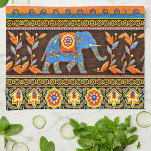Native elephant tea towel