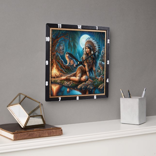 Native Embrace: Sacred Stones Morning Calm Square Wall Clock (Office)