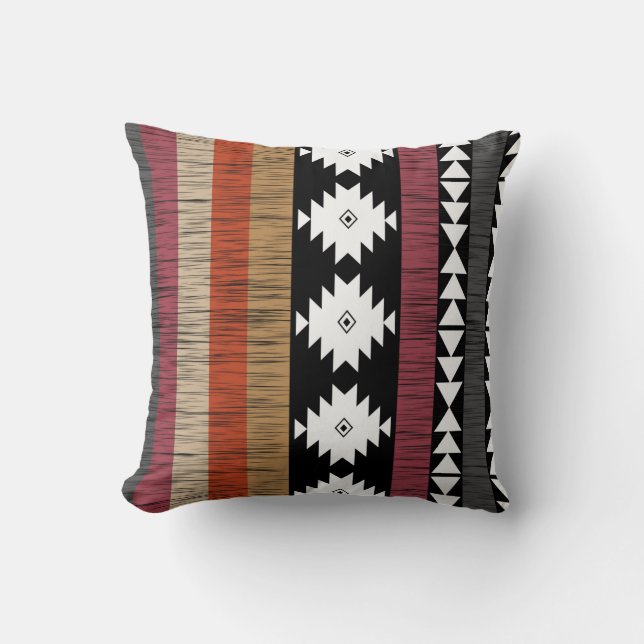 Native Ethnic Colorful Lines Pattern  Cushion (Front)