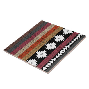 Native Ethnic Colourful Lines Pattern  Ceramic Tile
