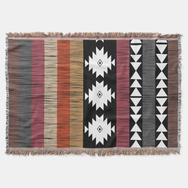Native Ethnic Colourful Lines Pattern  Throw Blanket (Front)
