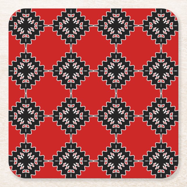 Native ethnic pattern square paper coaster (Front)
