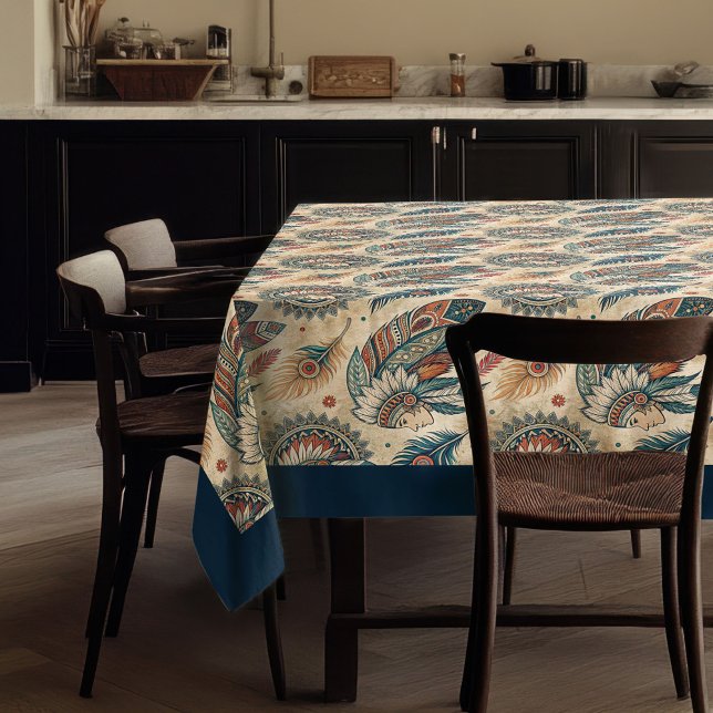 Native Ethnic Tribal Feathers pastel blue copper   Tablecloth (Native Ethnic Tribal Feathers pastel blue copper Tablecloth)