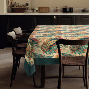 Native Ethnic Tribal Feathers pastel blue copper Tablecloth