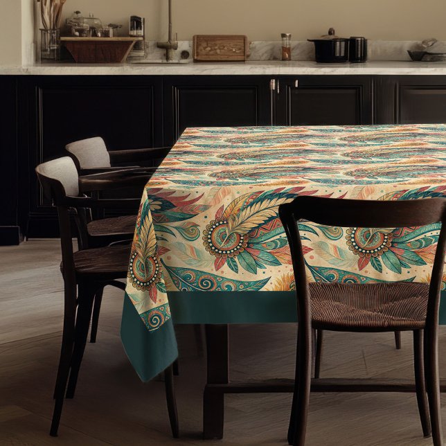 Native Ethnic Tribal Feathers pastel blue copper Tablecloth (Native Ethnic Tribal Feathers pastel blue copper Tablecloth)
