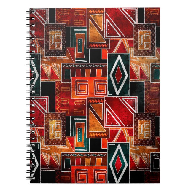 Native folk grunge ornamental pattern background notebook (Front)
