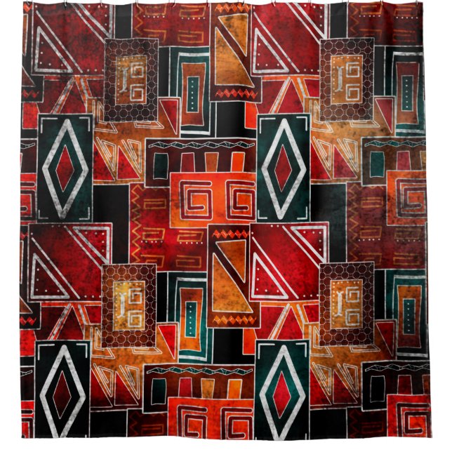 Native folk grunge ornamental pattern background shower curtain (Front)