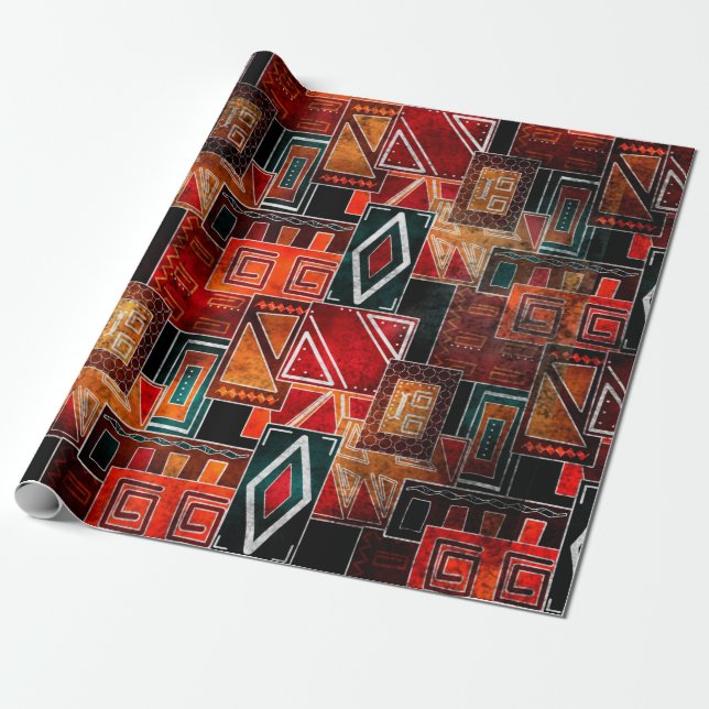 Native folk grunge ornamental pattern background wrapping paper (Unrolled)