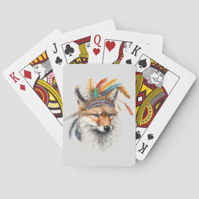 Native Fox in Feather Headdress Playing Cards (Back)