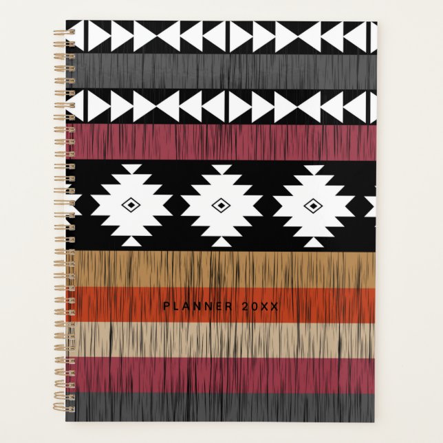 Native Geometric Colorful Lines Pattern  Planner (Front)