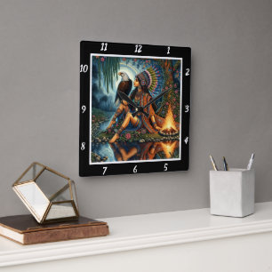 Native Glimpse: Eagle's Wing River's Gleam Square Wall Clock