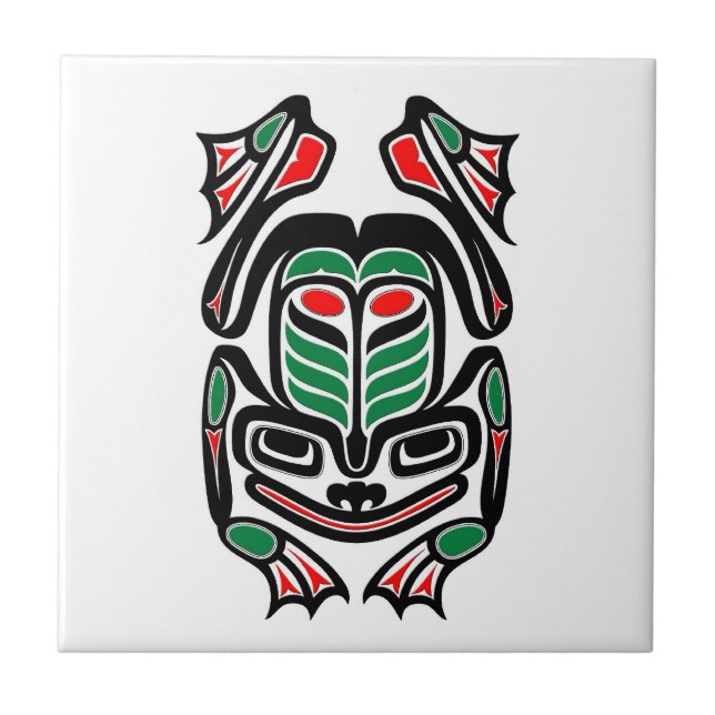 Native Haida Art Frog - black on white Ceramic Tile (Front)