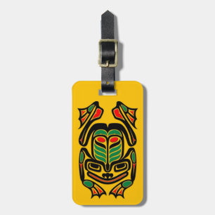 Native Haida Art Frog - black on yellow Luggage Tag