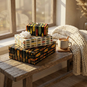 Native Harvest Corn Geometric Pattern Design Wrapping Paper Sheet