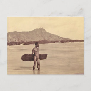 Native Hawaiian Surfer, c. 1890 Postcard