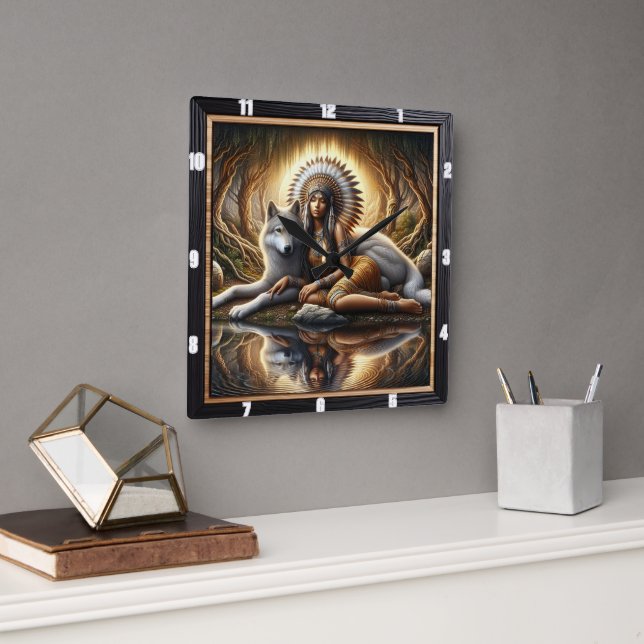 Native Hearth: Willow Boughs Gentle Peace Square Wall Clock (Office)