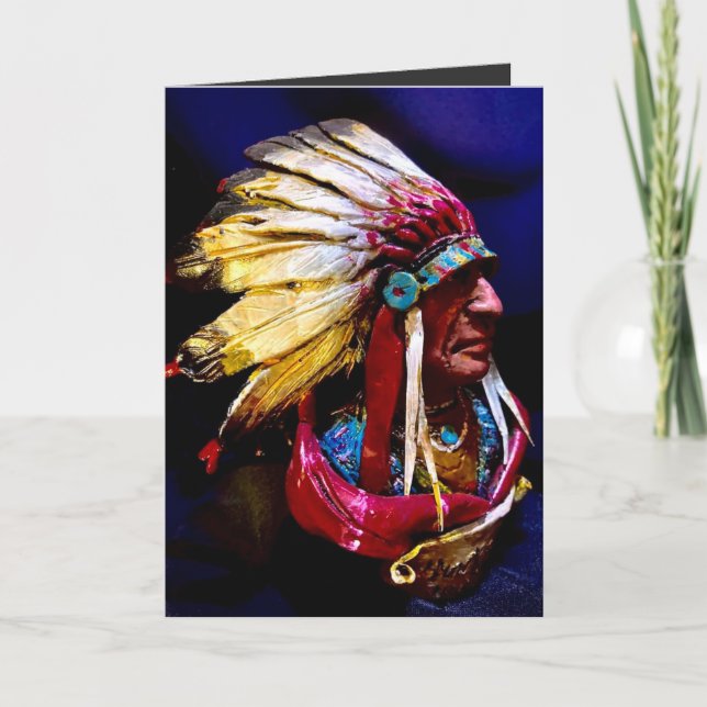 Native "Hunkpapa Chief" Folded Greeting Card (Front)