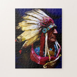 Native "Hunkpapa Chief" rare original art Puzzle
