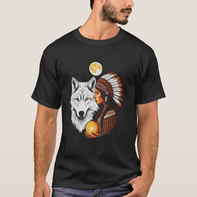 Native Indian American Day Pride Tribal Wolf Ameri T-Shirt (Front)