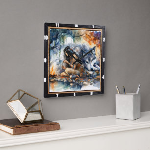 Native Indian Dream: River of Reflections Square Wall Clock