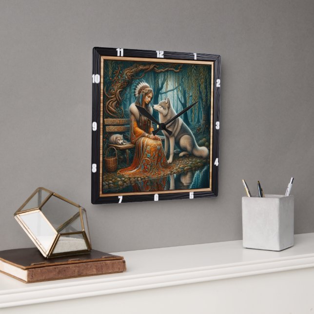 Native Indian Forest: A Moment of Stillness Square Wall Clock (Office)