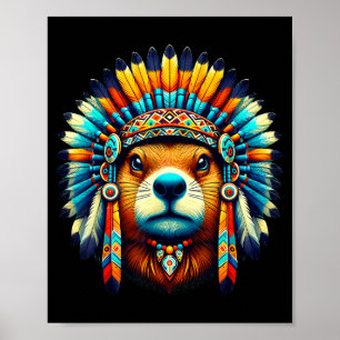 Native Indian Groundhog Native American Indian Fea Poster