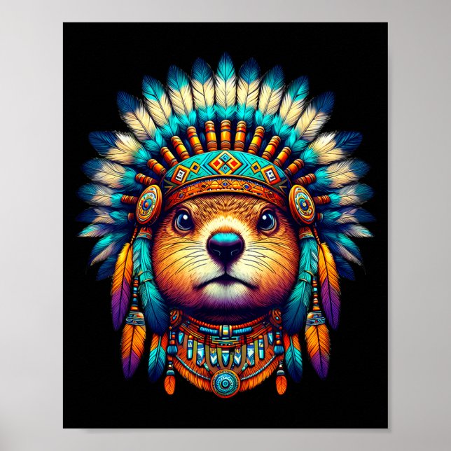 Native Indian Groundhog Native American Indian Fea Poster (Front)