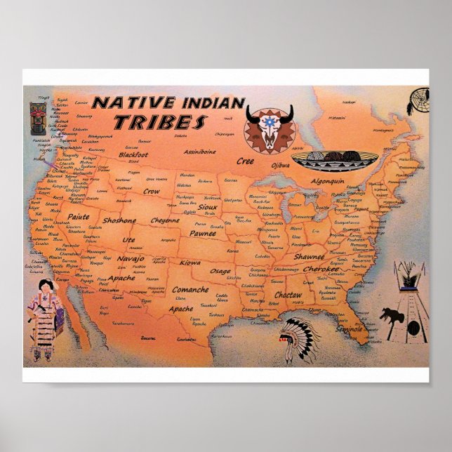 Native Indian Tribes Map Poster (Front)