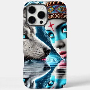 Native Indian Warrior and Wolf Reflections iPhone 16 Pro Max Case