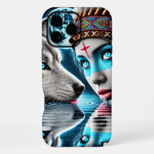 Native Indian Warrior and Wolf Reflections iPhone 16 Pro Max Case