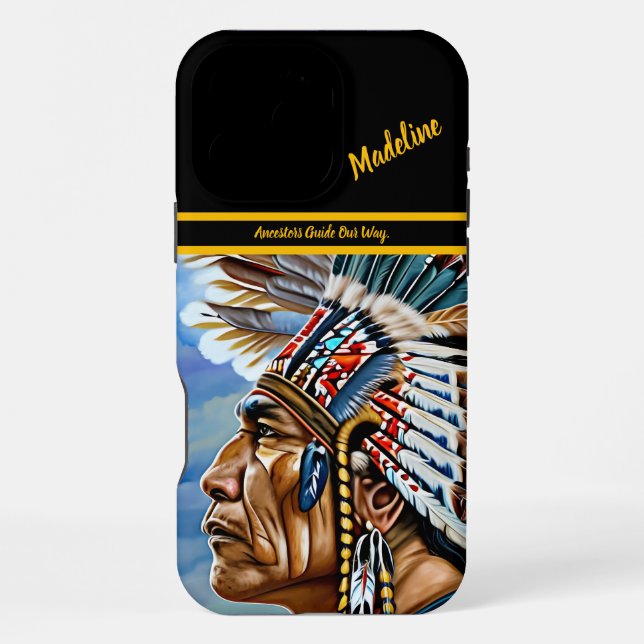 Native Indian Warrior Gazes  iPhone Case (Back)
