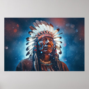 Native Indian Warrior Spirit Fantastic Cosmic Art Poster