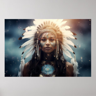 Native Indian Warrior Spirit Fantastic Cosmic Art Poster