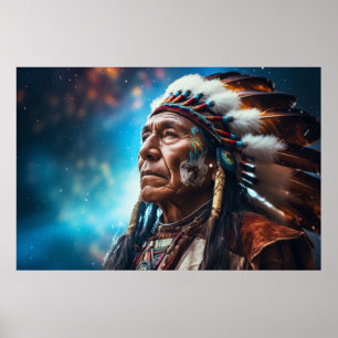 Native Indian Warrior Spirit Fantastic Cosmic Art Poster