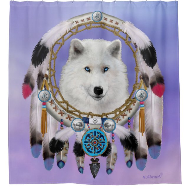 Native Indian Wolf Spirit Shower Curtain (Front)