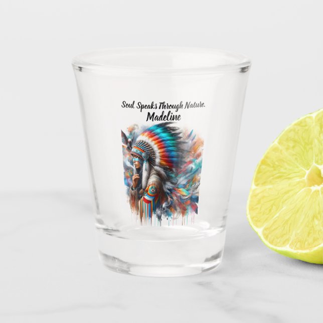 Native Indian woman gazes intently Shot Glass (Front)