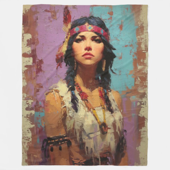 Native Inspired Boho Art Throw Blanket (Front)