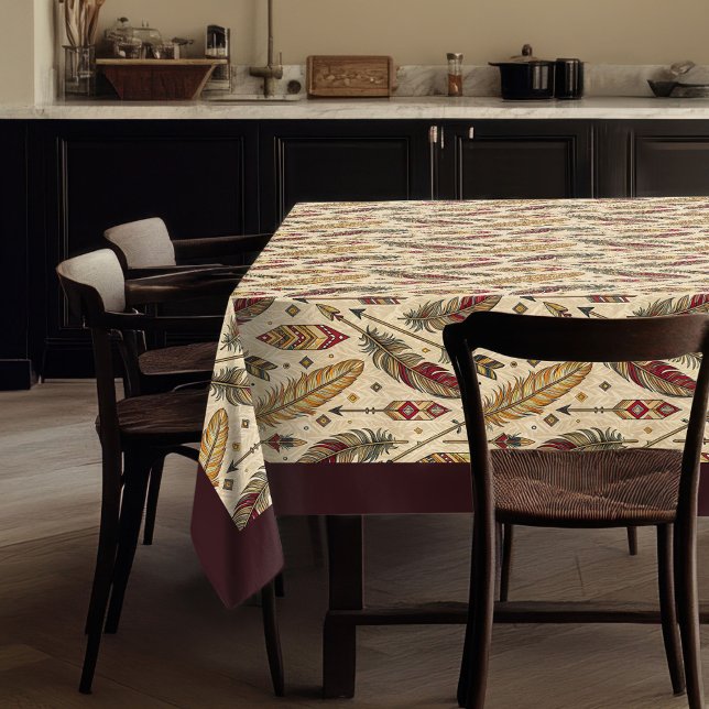 Native-Inspired Feather and Arrow Table Linen Tablecloth (Native-Inspired Feather and Arrow Table Linen Tablecloth)