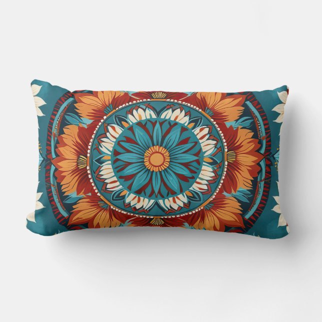 Native Inspired Geometric floral Lumbar Cushion (Front)