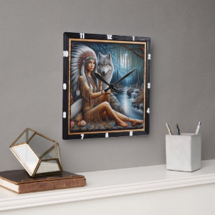 Native Journey: Hidden Path Forest Heart Square Wall Clock