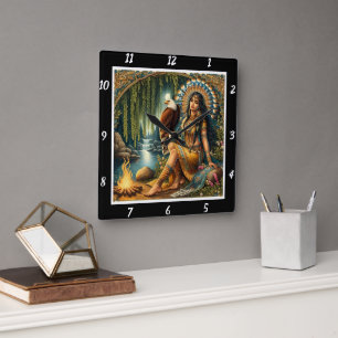 Native Mornings: Eagle's Sight Forest's Dew Square Wall Clock