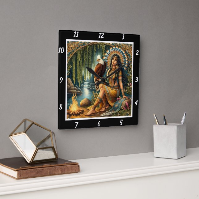 Native Mornings: Eagle's Sight Forest's Dew Square Wall Clock (Office)