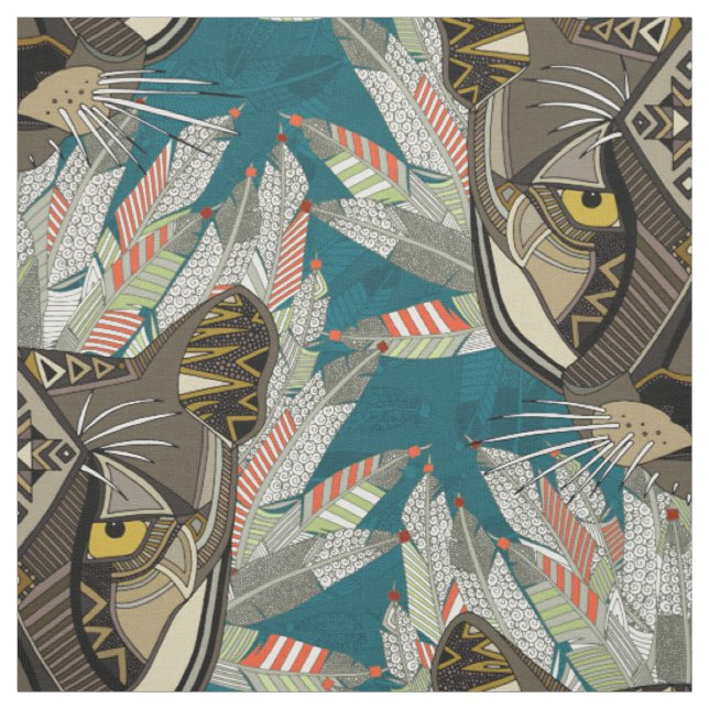 native mountain lion blue fabric (Swatch)