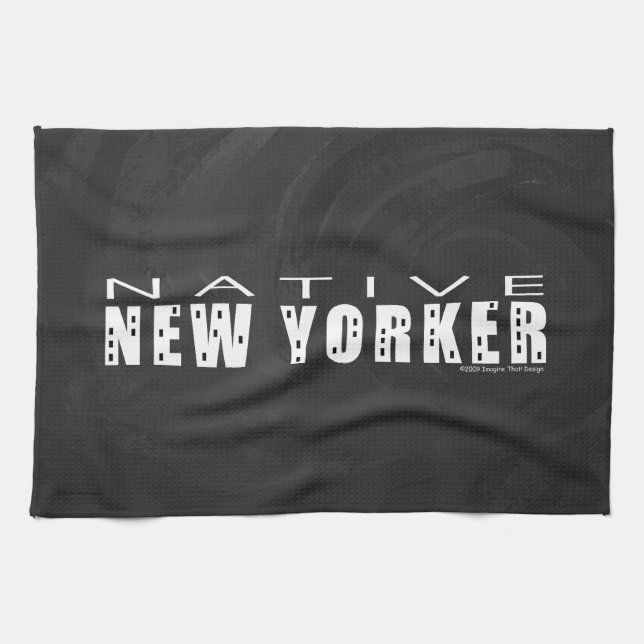 Native New Yorker black Tea Towel (Horizontal)